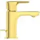 Ideal Standard Wasserhahn in gebürstetem Gold, mit einem Hebel zur Temperatur- und Durchflussregelung, für eine moderne Badezimmergestaltung.